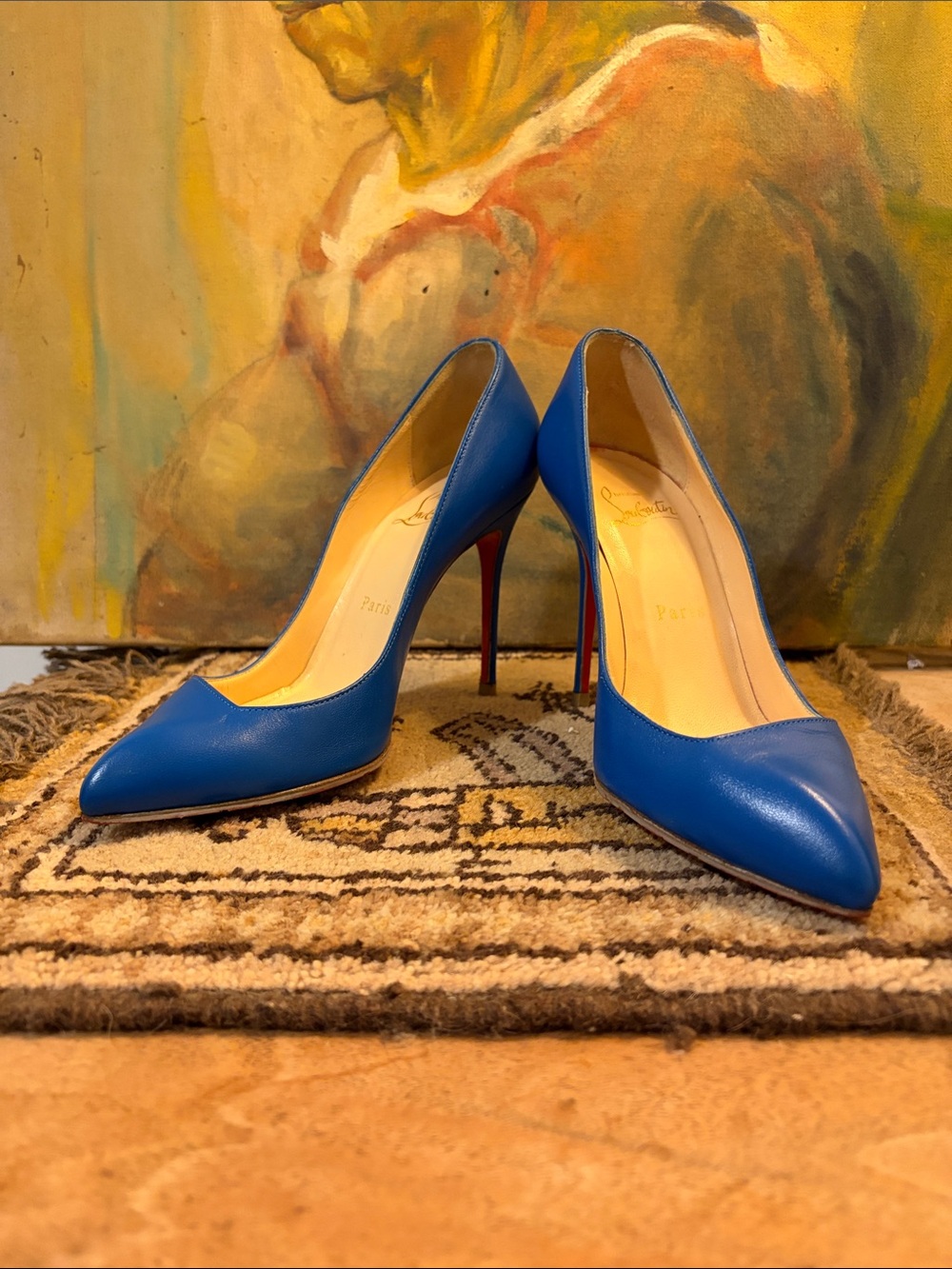 Christian Louboutin CORONEILLE Electric Blue Pointed-Toe Stiletto Pumps SZ 36